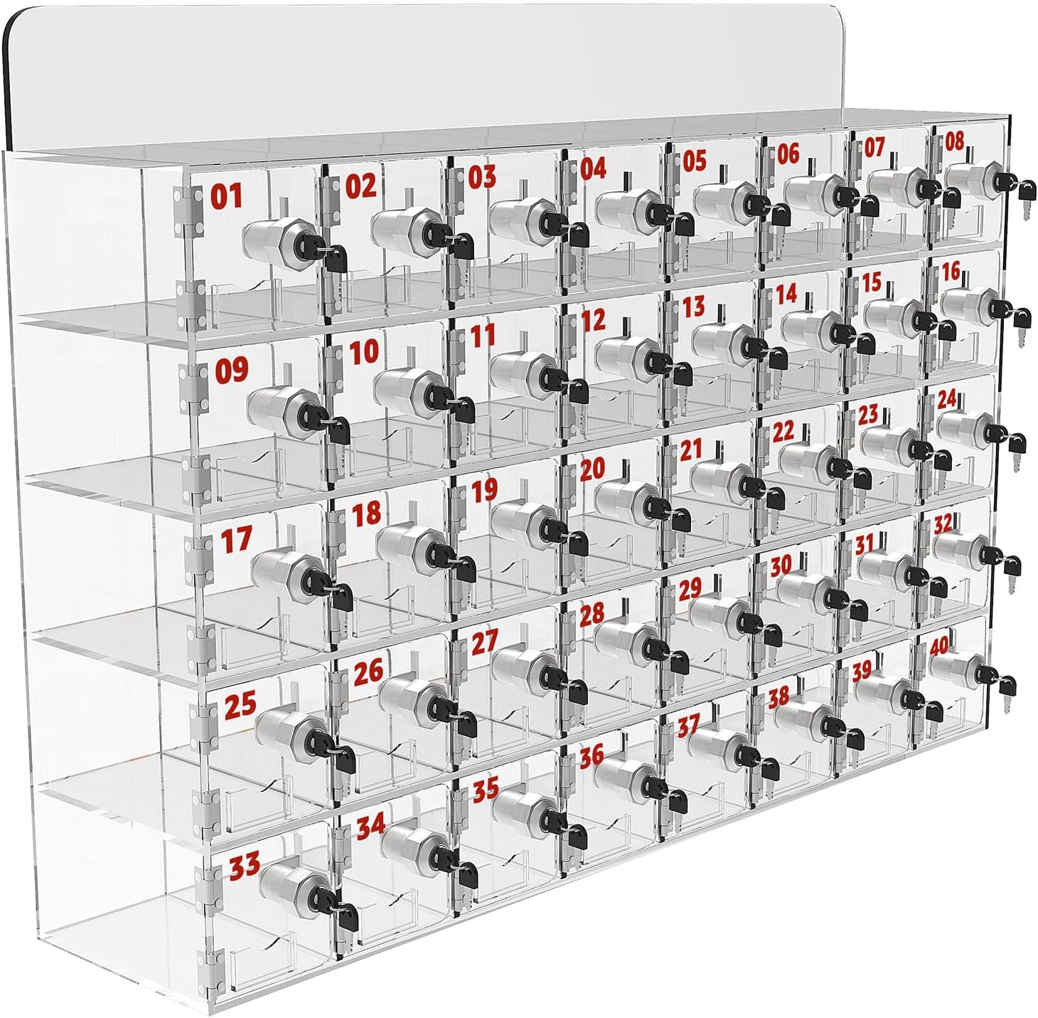 40 A Slots Cell Phone Locker Box, Clear Phone Storage, Acrylic Cell Phone Lock Box with Door Locks and Keys, Wall Mounted Cell Phones Cabinet for Office School Classroom Factory
