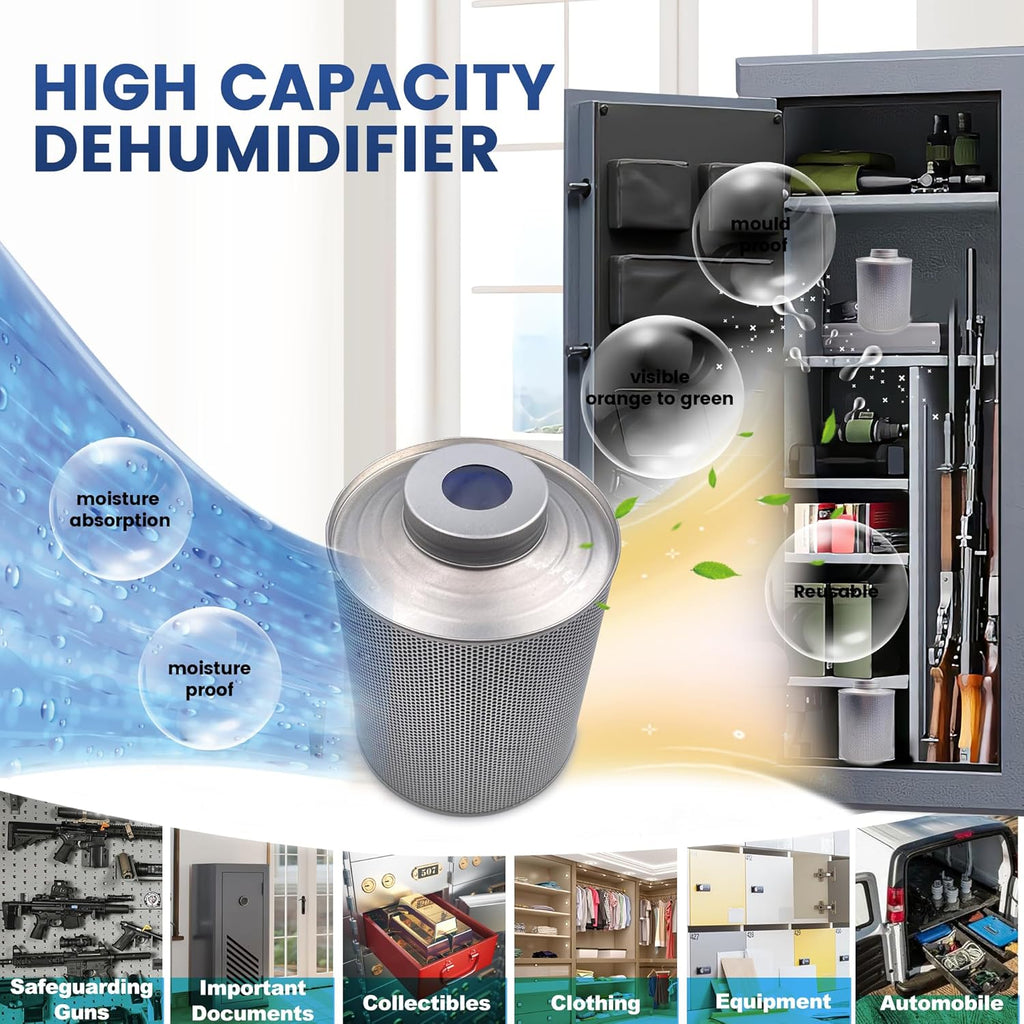 800 Gram Gun Safe Dehumidifier, 1 Pack of 1.77 LBS Rechargeable Dehumidifier Blue to Pink Silica Gel Desiccant Moisture Absorbers, Dehumidifiers for Room, Bedroom, Safe, Closet, Bathroom, Car