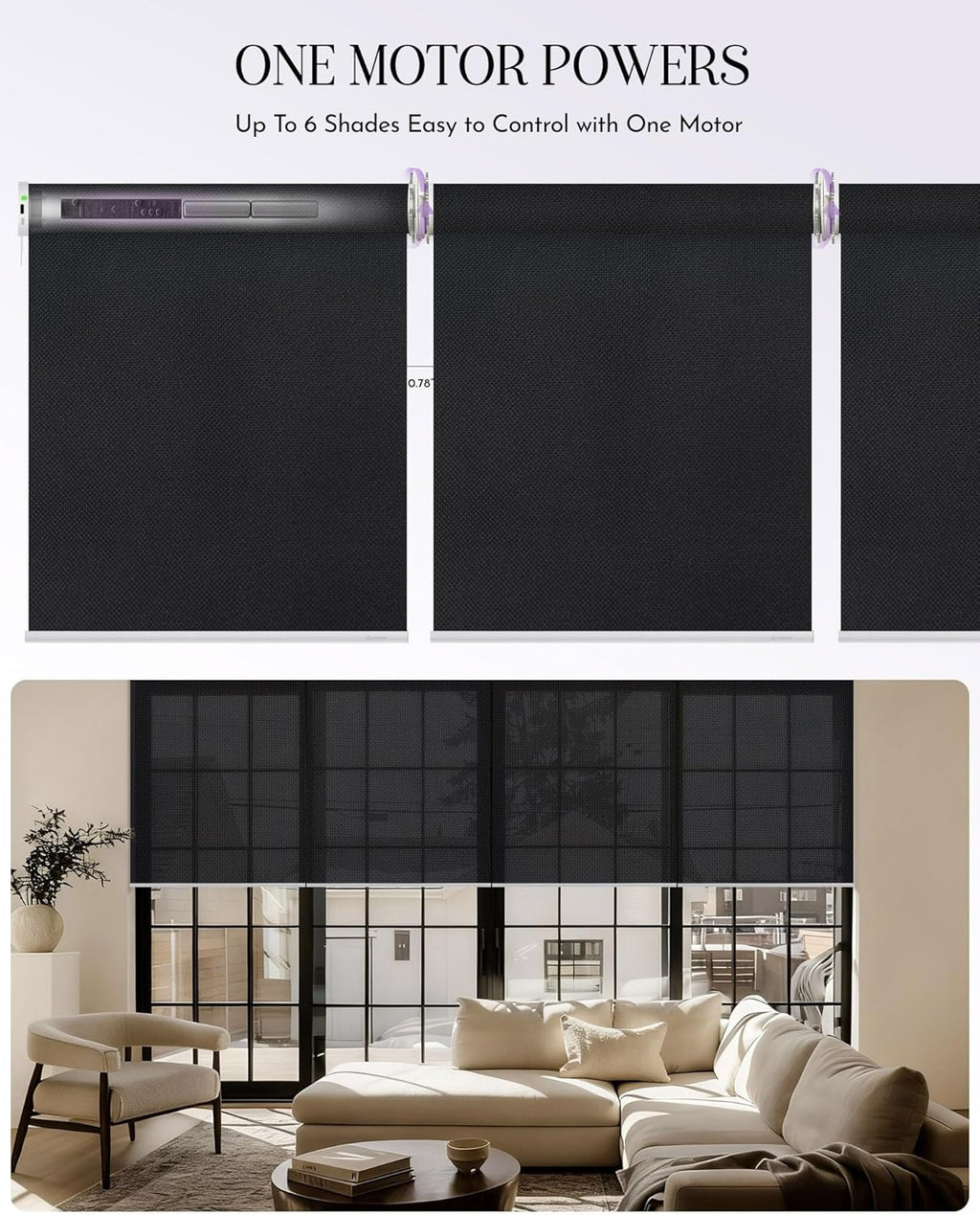 Graywind Smart Coupled Roller Shades Compatible with Alexa Google Custom Size Extra Large Motorized Blinds for Windows(5% Openess Black)