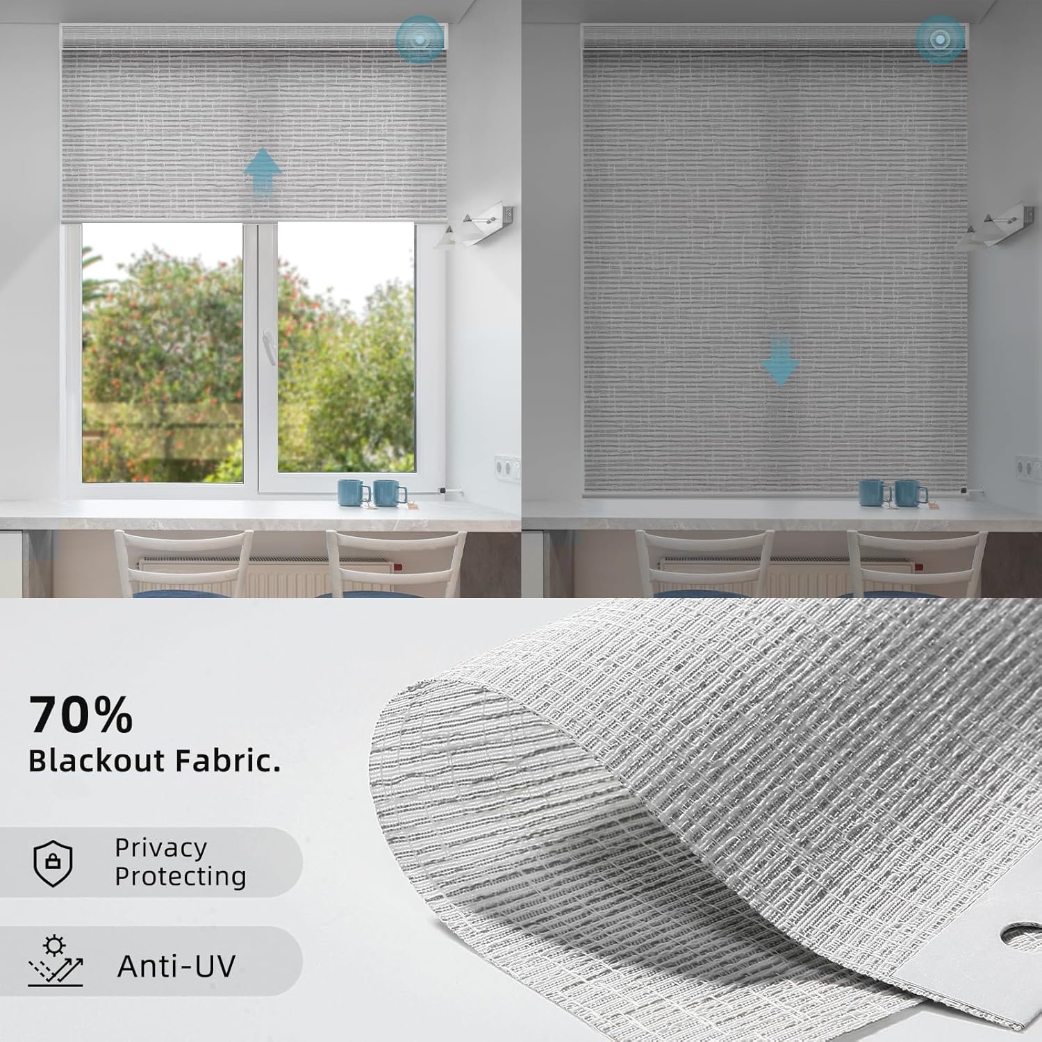 SmartWings Motorized Smart Roller Shades in Light Filtering, Electric Blinds with Remote for Windows Compatible with Alexa/Google Home/Homekit, Customized, Safari Translucent Smoke