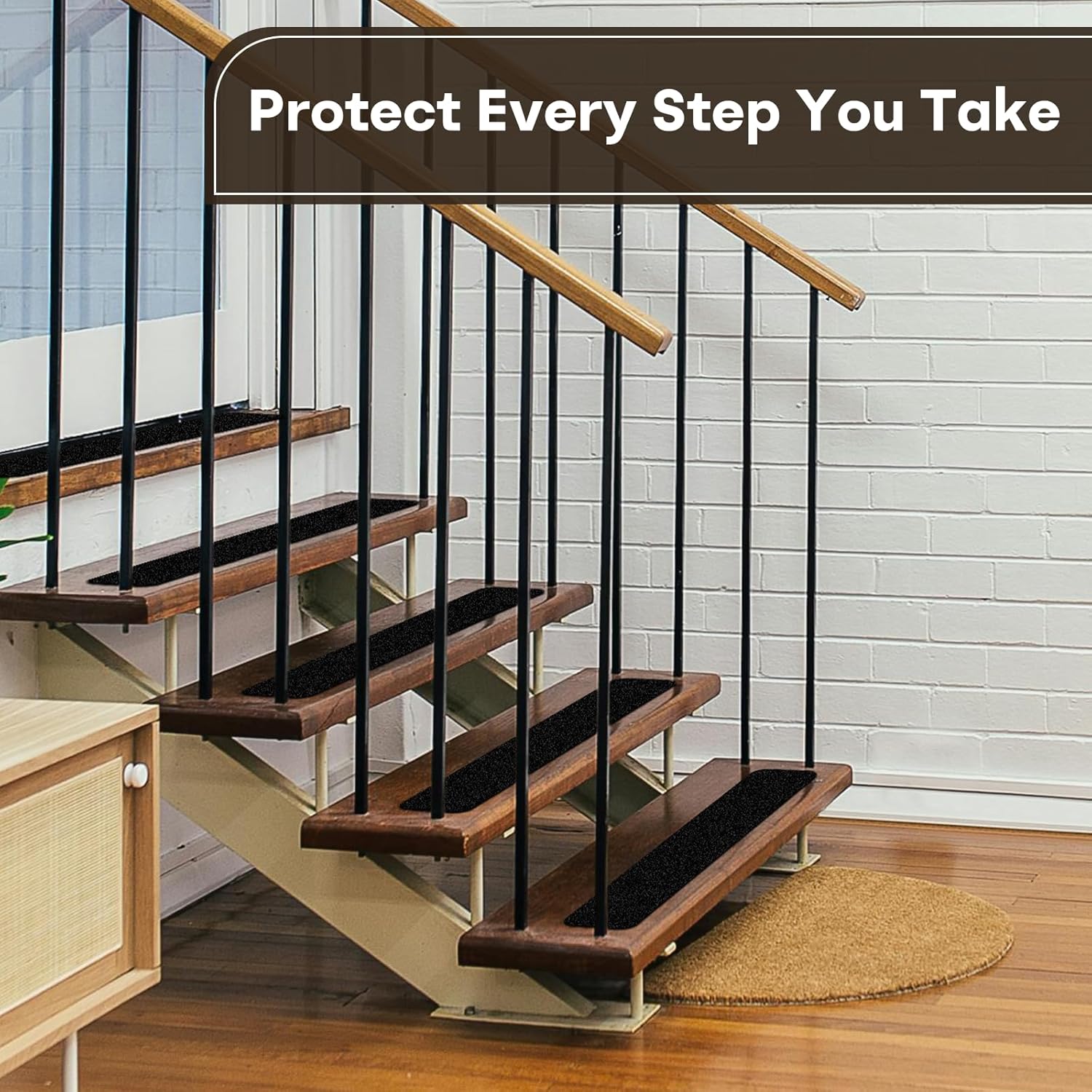 Non Slip Tape 6 inch X 30 inch (10-Pack) - Outdoor Waterproof Non Skid Tape, Stair Treads Anti Slip Tape for Step, Deck, Pre-Cut Anti Slip Tape, Black with Roller