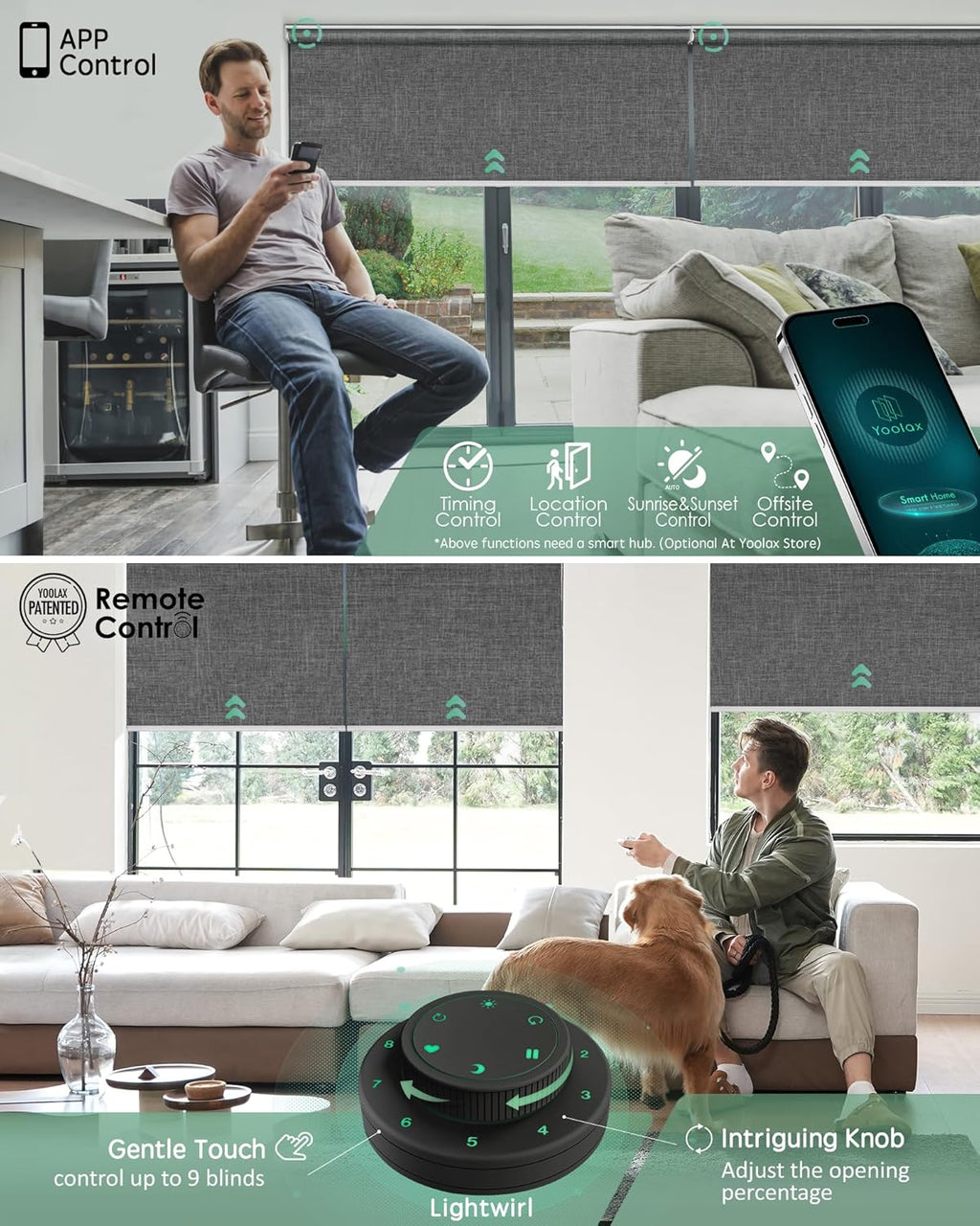 Yoolax Motorized Blinds with Remote, Blackout Smart Blinds for Windows Motorized Roller Shades, Automatic Window Shades Work with Alexa Custom Size (Blackout-Fabric Dark Gray)