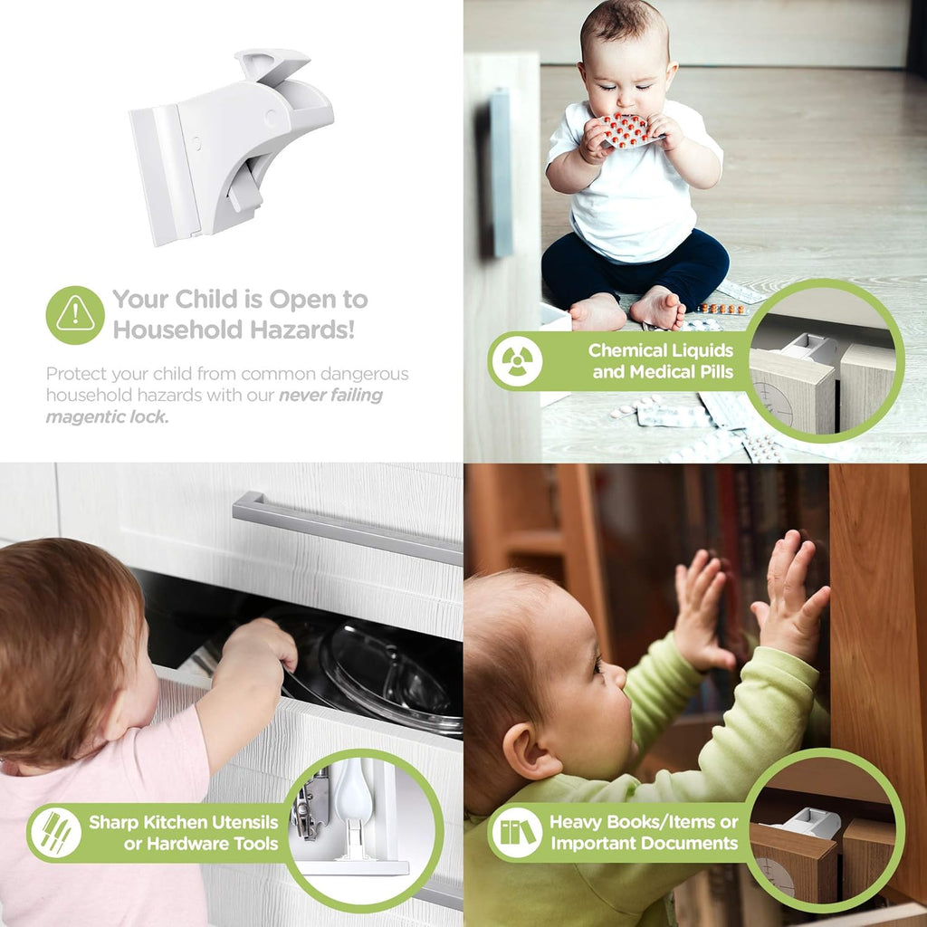 SKYLA HOMES Magnetic Cabinet Locks Baby Proofing Child Safety - The Safest Quickest and Easiest Multi-Purpose 3M Adhesive Child Proof Latches, No Screws or Tools Needed (20 Pack)