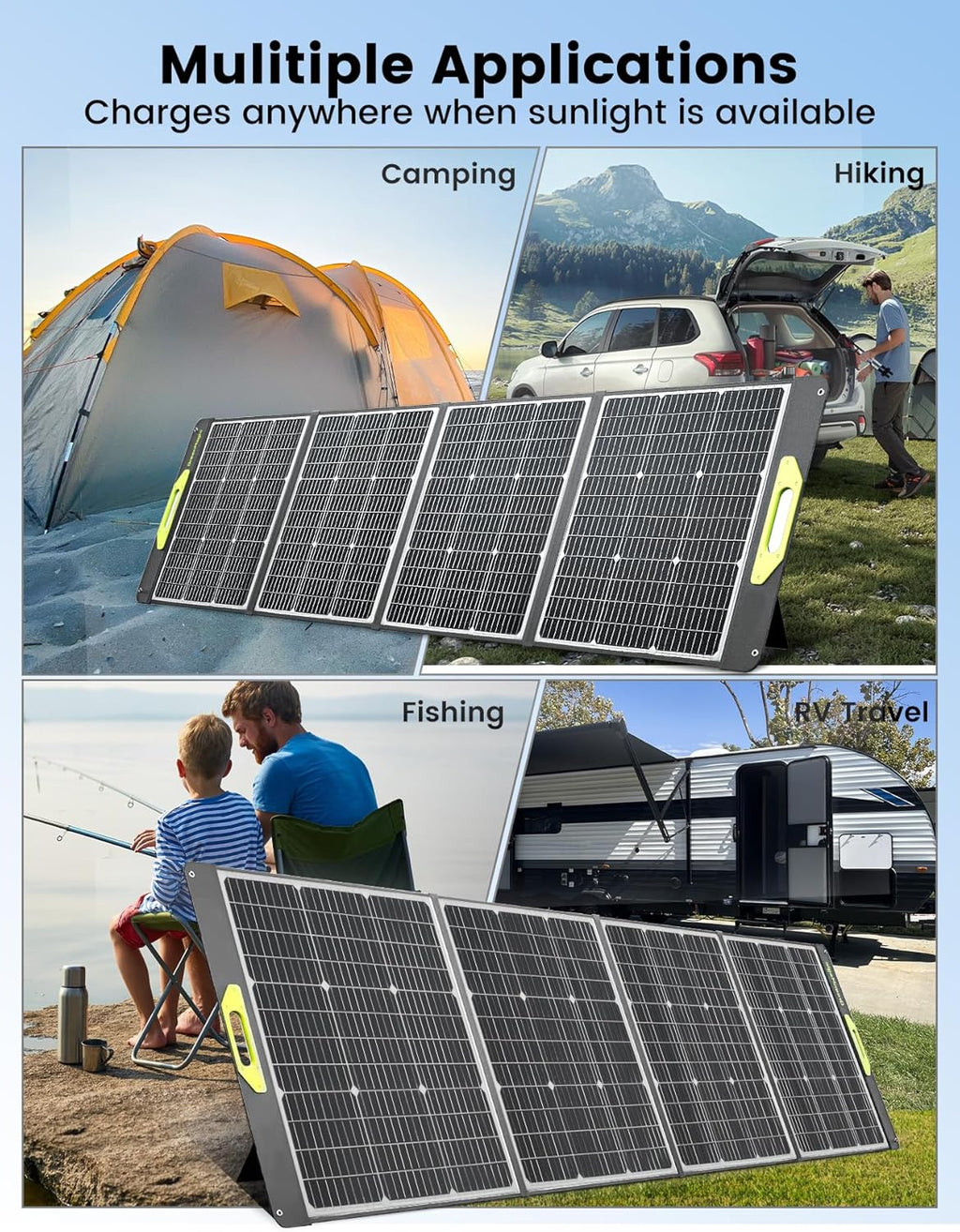 Greenmagic Portable 400 Watt Solar Panel, 39V Foldable, Durable Foldable, Durable Compatiable with Most 40v Portable Solar Generator, Power Station on The Market