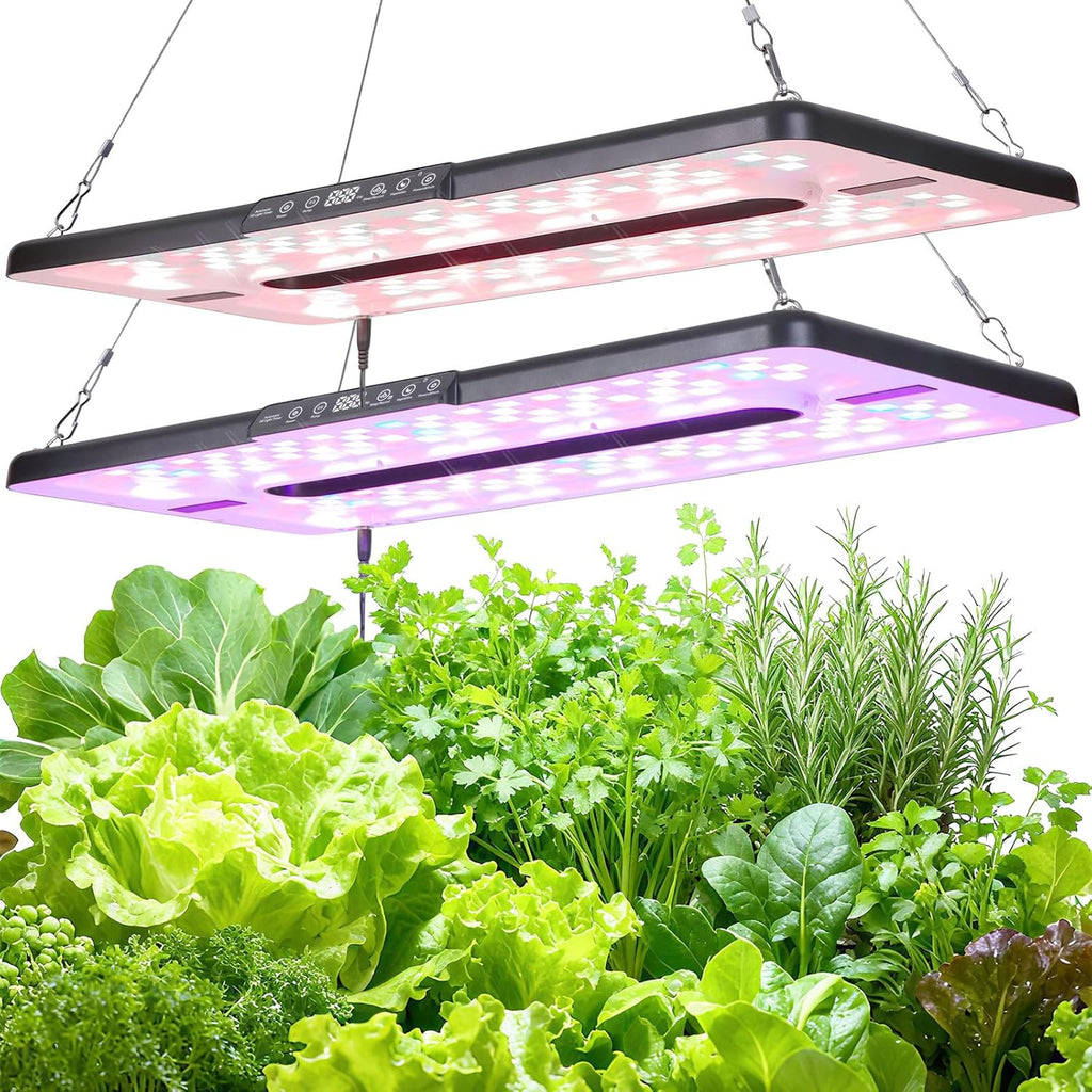 22" x 10" Grow Lights for Indoor Plants and Vegetables, Full Spectrum LED Growing Lamp for Indoor Garden Greenhouse - Features Two Smart Light Mode, 12~23H Timer - 2 Pack (2 in Series Black)