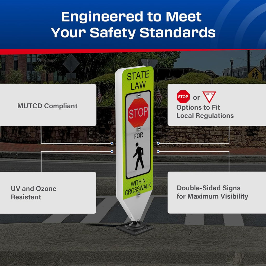 Impact Recovery - In-Street Pedestrian Crossing Signs - Street Sign - Road Safety Stop Sign with Surface Mount Base