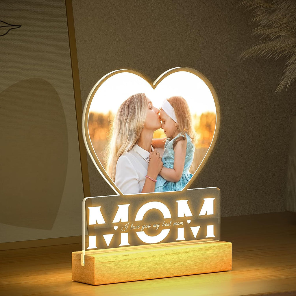 Personalized Gifts for Mom from Daughter and Son, Custom Picture Frames with Photo, Custom Photo Frame with Night Light, Customized Picture Frame, Personalized Birthday Gifts for Mom