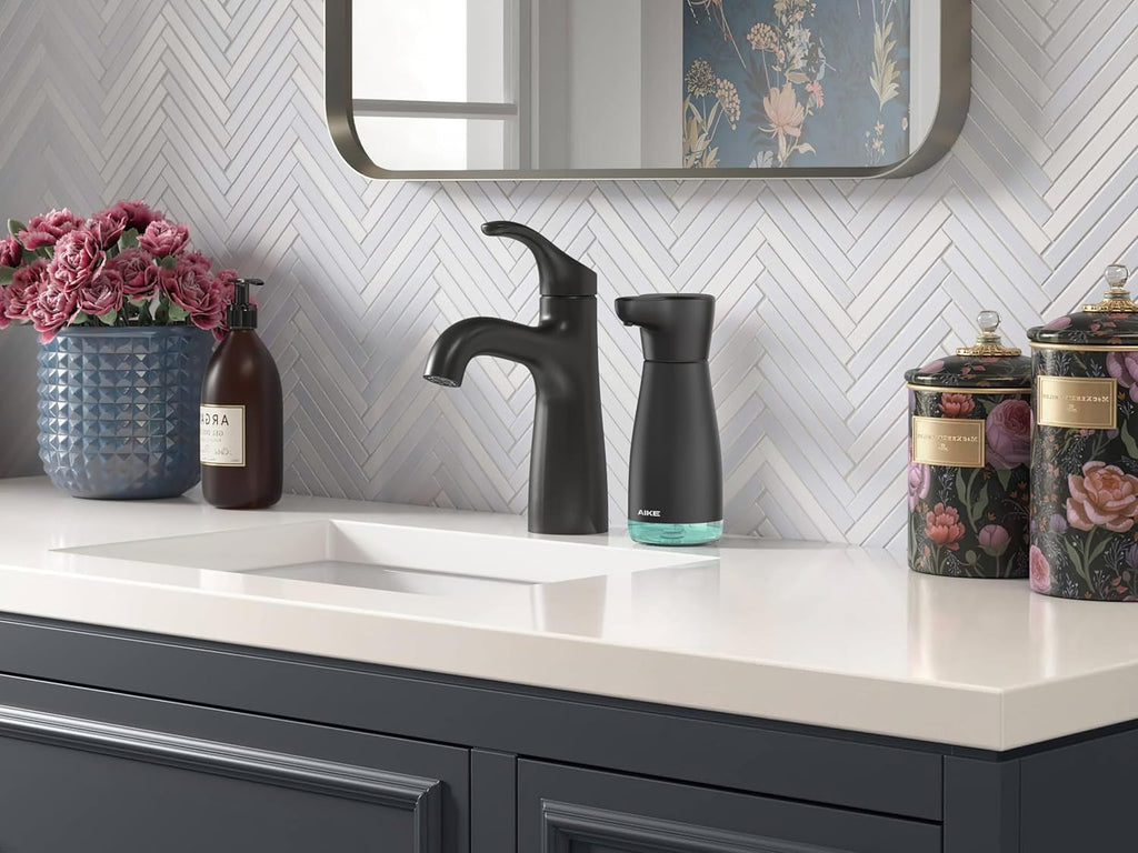 AIKE Magnetic Charging Waterproof Automatic Soap Dispenser for Liquid Soap Anti-Fingerprint Black Coating 14fl.oz. Model AK1337