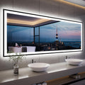 ISKM Framed LED Mirror for Bathroom 96"x36", Dimmable LED Bathroom Mirror with Lights, Anti-Fog, Front and Backlit Lighted Mirror 3-Colors, Shatterproof, Memory Function