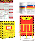 MSDS SDS Binder and Wall Station,Yellow Heavy Duty 3 Inch Material Safety Data Sheet 3 Ring Binder with SDS Wire Rack and Display Sign,Chain,Mounting Hardware,Safety Posters and MSDS Labels