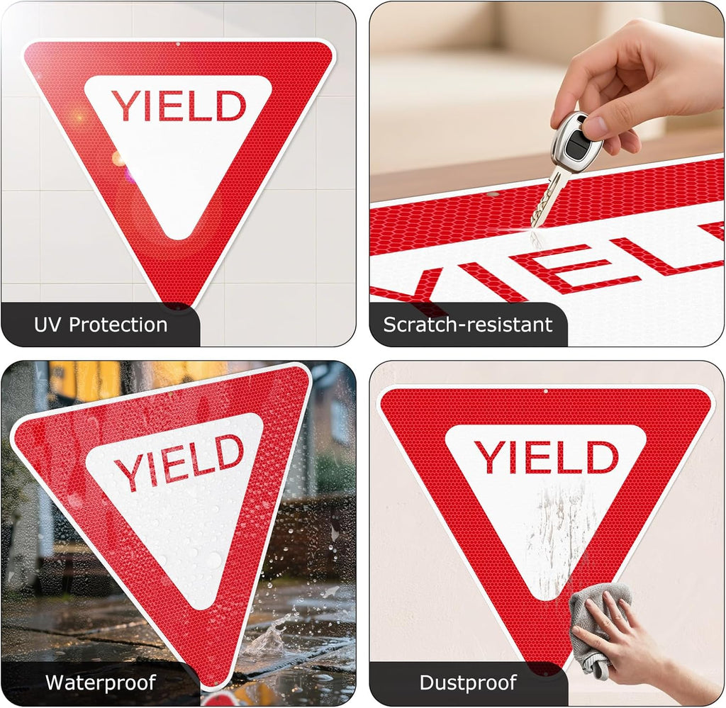 Yield Sign 30 × 30 Inch Engineer Grade Reflective Aluminum Waterproof Fade-Resistant Red Yield Safety Sign with Pre-Drilled Holes for Road Driveway Street