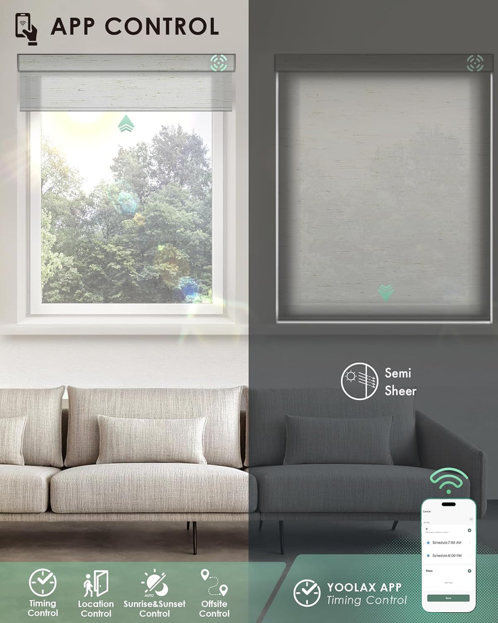 Yoolax Motorized Blinds with Remote, Light Filtering Smart Blinds Compatible with Alexa Google Home, Automatic Roller Shades for Indoor Windows Living Room, Custom Size (Linen Warm White)