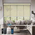 SmartWings Motorized Roller Shades 5% Openness Work with Homekit, Alexa SmartThings Google, Zigbee Motor Smart Blinds for Windows, Cordless Remote Window Shades, Rechargeable, Customized, White Linen