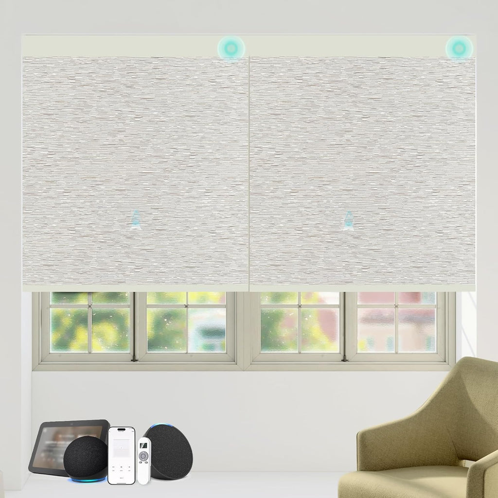 Motorized Blinds with Remote Custom Size Blackout Smart Roller Shades Compatible with Alexa Google, Electric Blinds for Windows