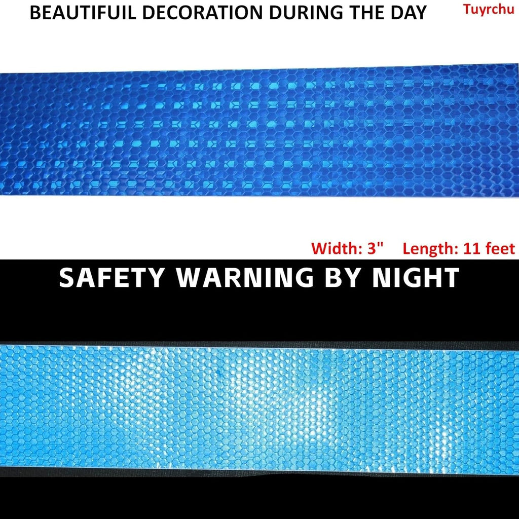 Blue Reflective Tape 3 inch, Outdoor Waterproof High Visibility Warning Industrial Marking Tape, Safety Stickers (11 feet)