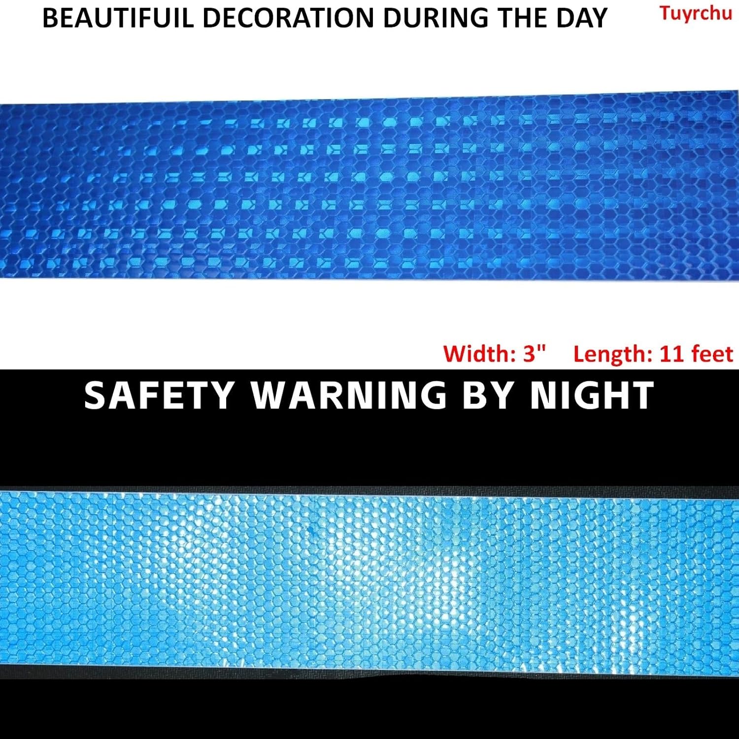 Blue Reflective Tape 3 inch, Outdoor Waterproof High Visibility Warning Industrial Marking Tape, Safety Stickers (11 feet)