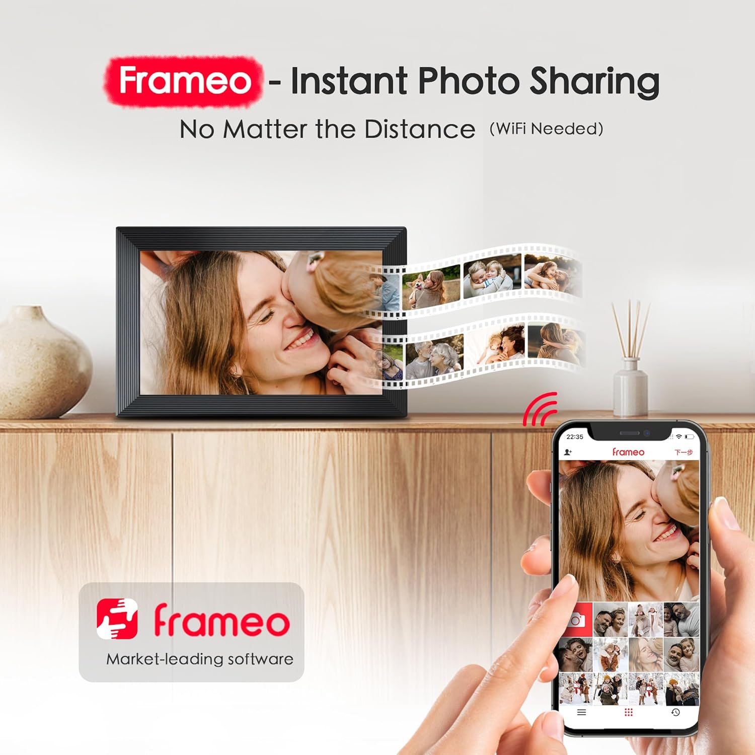 Digital Picture Frame, 10.1 inch Frameo Digital Frame WiFi, 1280*800 IPS HD Touchscreen, 32GB Storage, Instant Share Pictures Video, Smart Photo Frame Electronic, Gifts for Mom, House Warming, Black