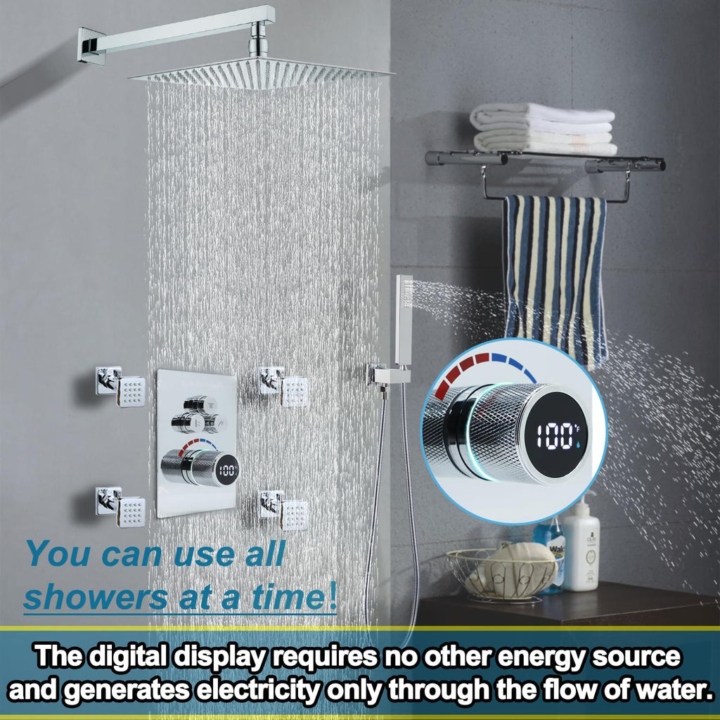 Digital Display Shower Valve Shower Valve 2 Way Shower Diverter Valve Shower Mixing Valve Can Use All the Time Polished Chrome