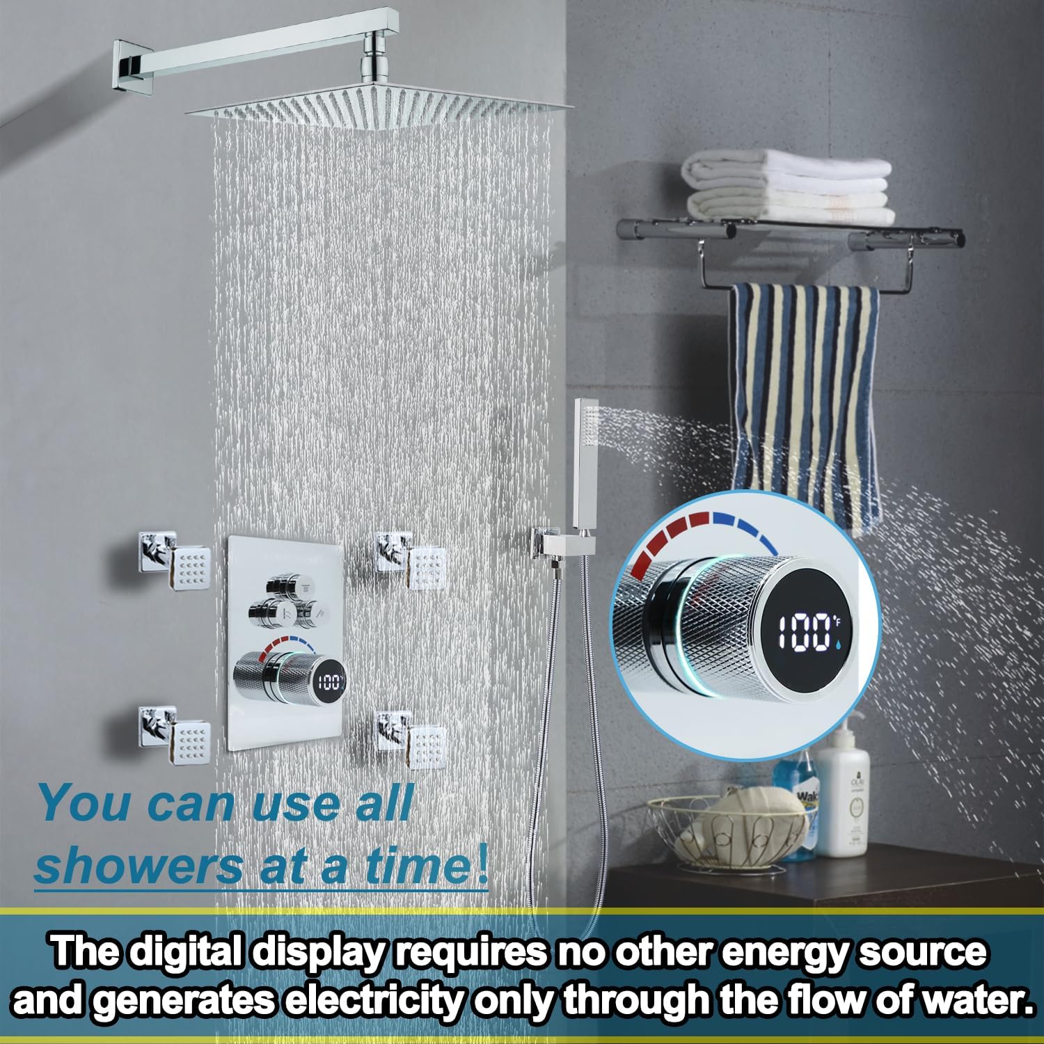Digital Display Shower Valve Shower Valve 2 Way Shower Diverter Valve Shower Mixing Valve Can Use All the Time Polished Chrome