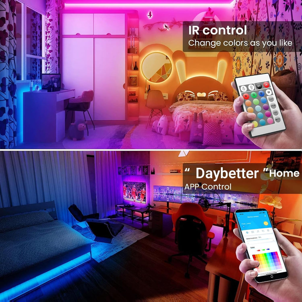 TJOY 200ft Smart Led Strip Lights for Bedroom, Alexa Light Strip,2835 RGB Color Changing Music Sync Rope Lighting with App Remote,Multi-Color Wireless Led Lighting for Bedroom (APP+Remote+Voice)