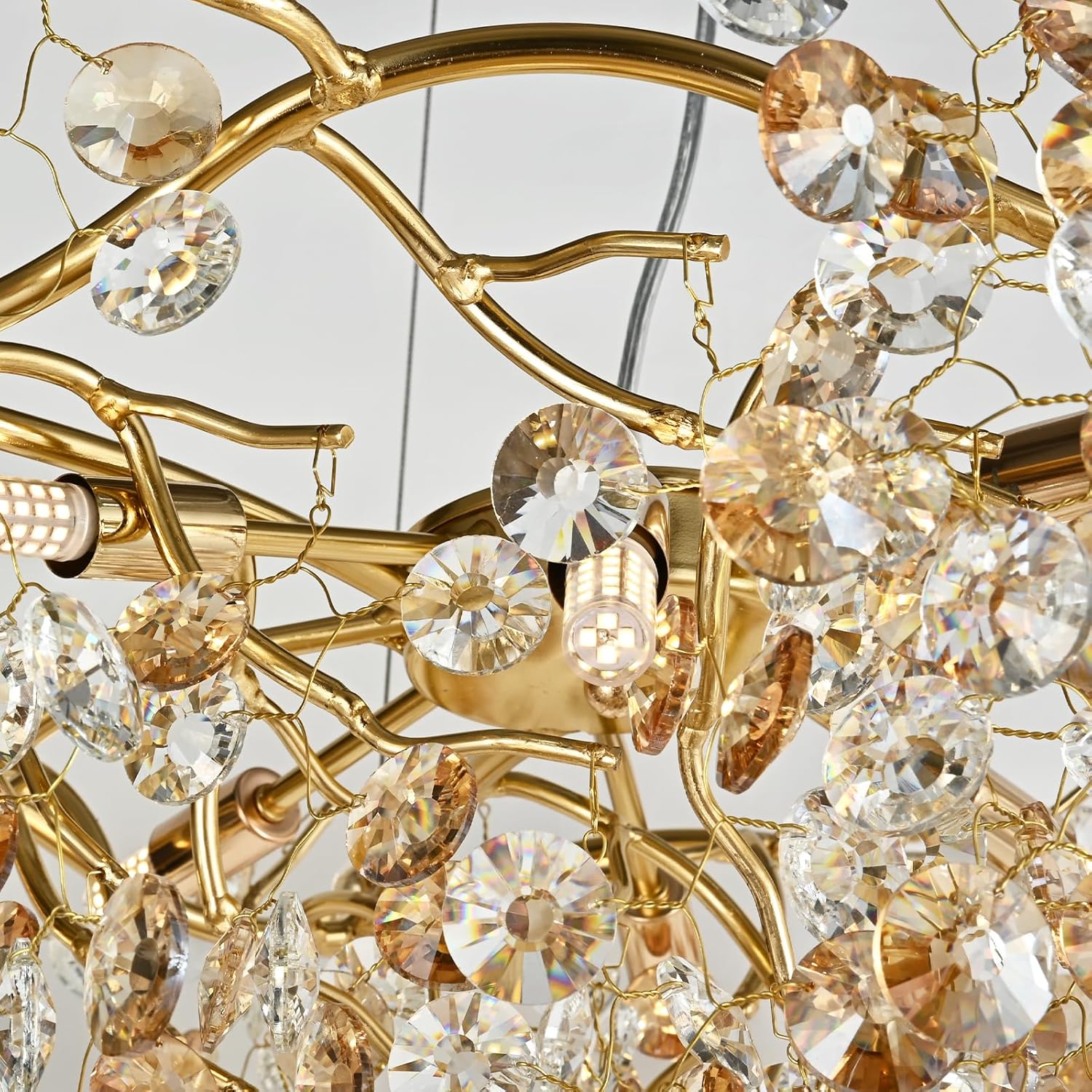 Modern Crystal Chandelier, Rectangular Gold Tree Branch Chandeliers, Luxury Raindrop Ceiling Light Fixture for High Ceiling, Dining Room, Kitchen, Office, Living Room