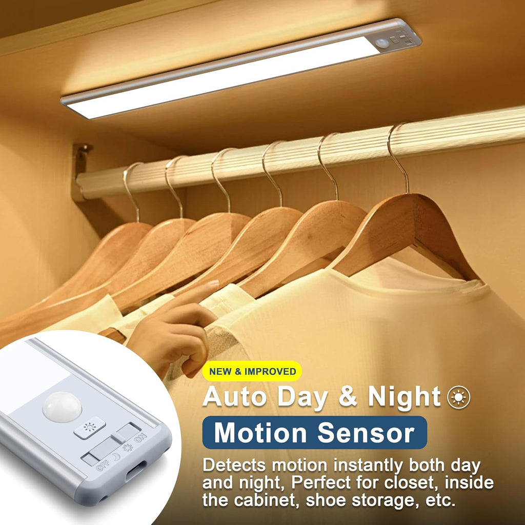 63 LED Closet Lights Motion Sensored, 2500mAh Rechargeable Under Cabinet Lighting, Dimmable & Magnetic Light Bar for Kitchen Cabinets, Hallways (2 Pack)