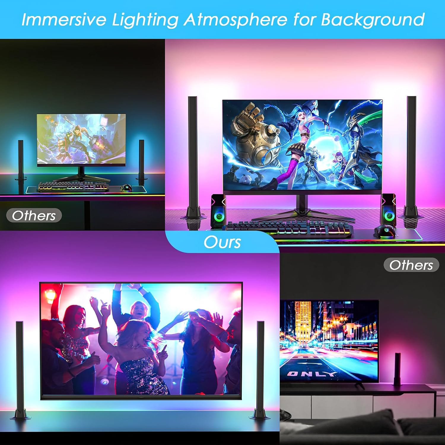 16.5" Smart Light Bar, LED Light Bar for Room, 16 Million Colors Changing, 213 Preset & 8 Scene Modes, Dynamic Music Sync, 3 Control Modes, RGB & IC Ambient Backlight for TV, Gaming Room