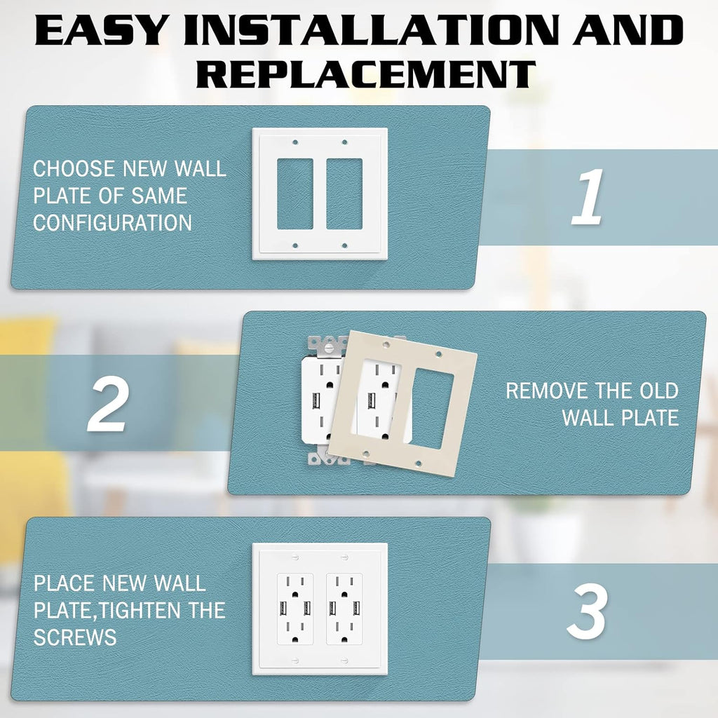 2-Gang Modern Edge Decorative Wall Plate Cover Switch Outlet Double Decorator Electrical Faceplate for Light Switches, Smart Switch, GFCI, Dimmers, Receptacle, USB Outlet (10 Pack, Double Decorator)