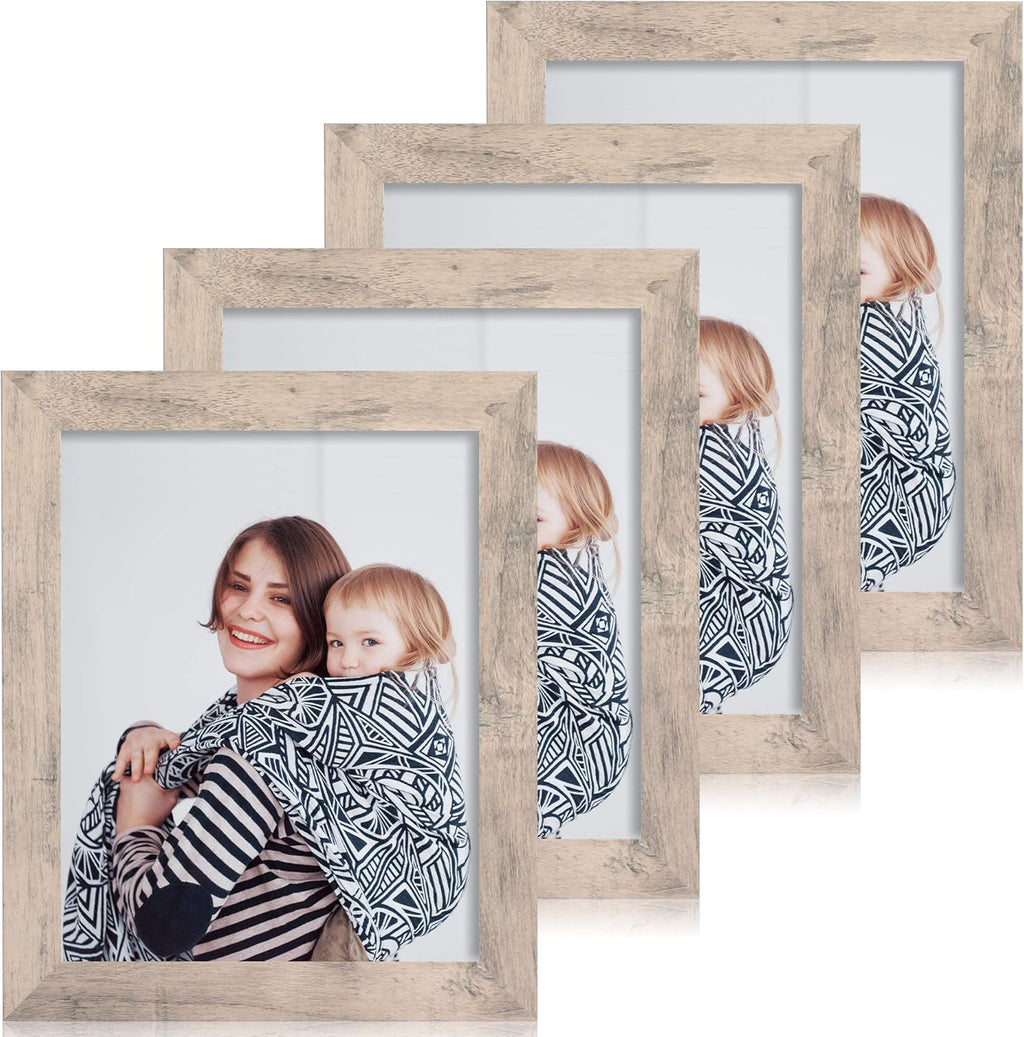 iRahmen 8x10 Picture Frame Set of 4, Smoke Gray Frame with High Definition Real Glass, 8 x 10 Wood Photo Frame for Tabletop Display and Wall Mounting