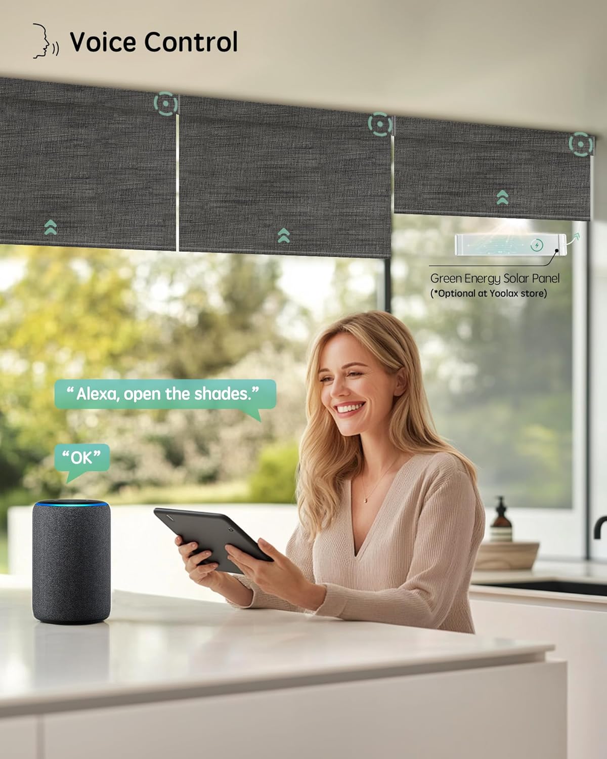 Yoolax Motorized Blinds with Remote, Smart Blinds for Windows Blackout Automatic Shades Compatible with Alexa Remote Control Roller Window Shades with Valance, Custom Size (V-Canyon Black Brown)