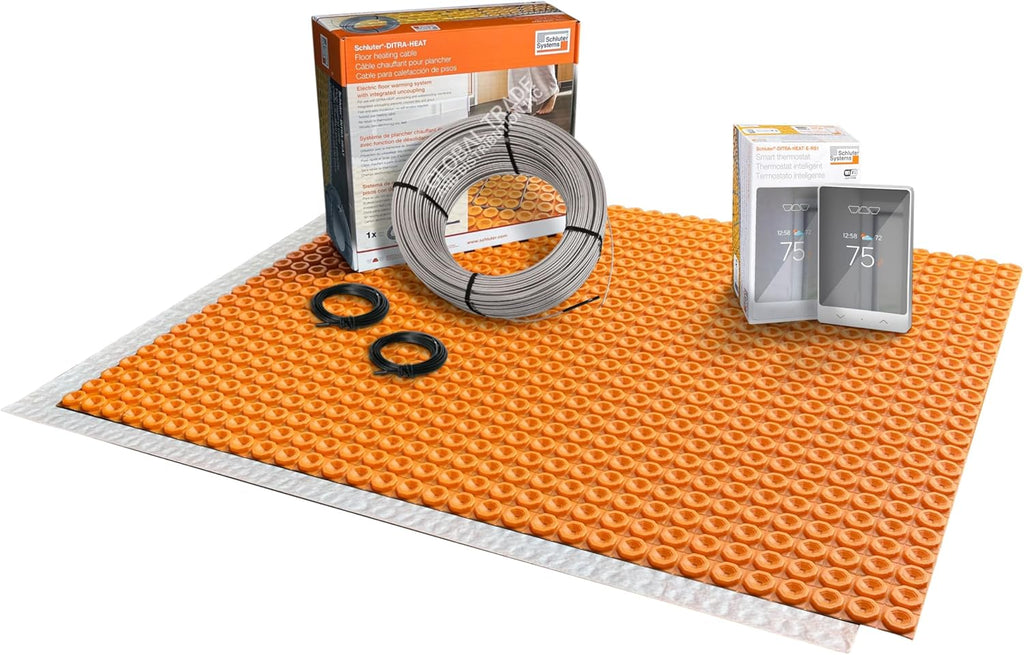 All-in-one Electric Radiant Floor Heating Kit 183 Sq Ft 240V with Smart WiFi Programmable Touchscreen Thermostat, Heating Uncoupling Membrane, Underfloor Heating Cable
