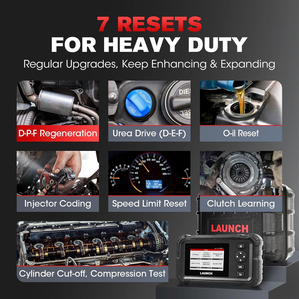 Launch CRP129 HD Heavy Duty Truck Scanner, Full System Diesel Diagnostic Tool with Speed Limit Adjust, D.P.F Regen, 7+ Resets Code Reader for Cummins, Detroit, Isuzu, Volvo&More