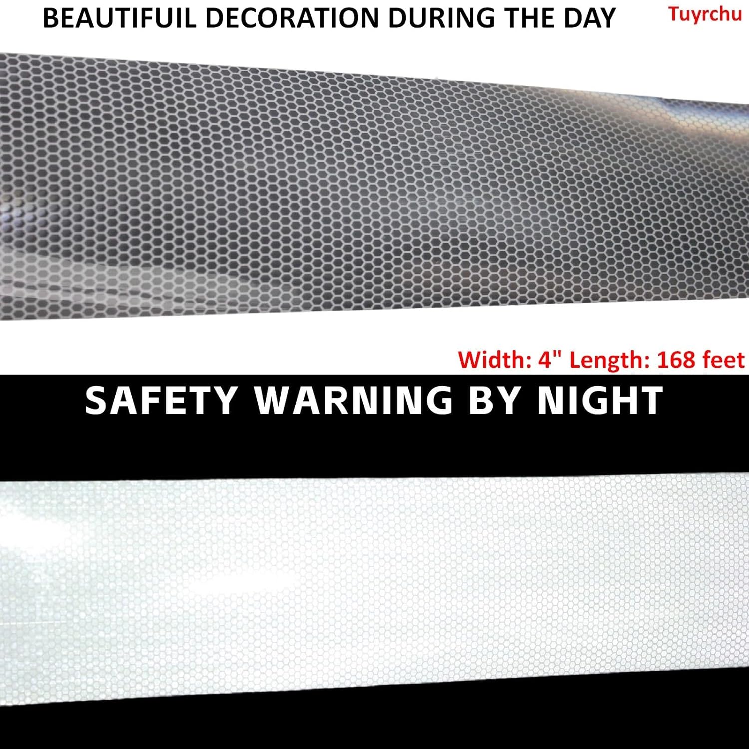 Non Fading Silver Reflective Tape 4 inch Wide, Outdoor Waterproof Safety Adhesive Stickers, High Visibility Industrial Marking Tape (168 feet)