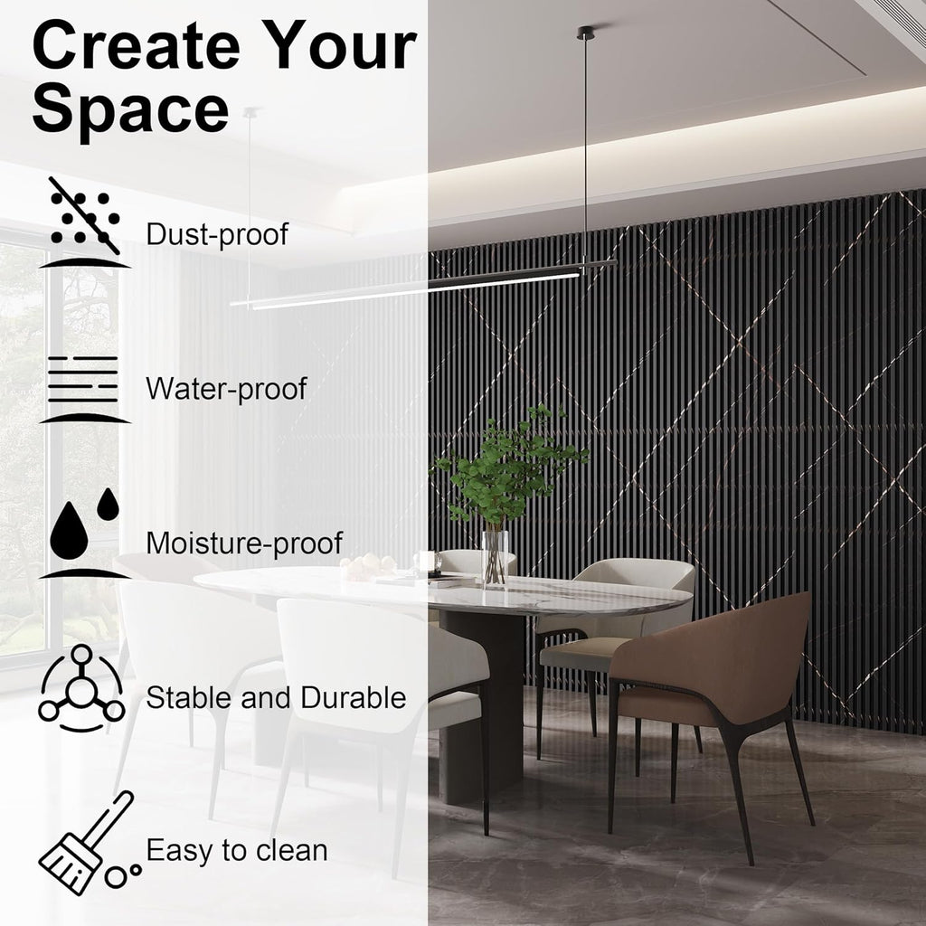 8-Pack WPC Slat Wall Panels - 3D Wall Panels, Water-Proof and Easy Installation, Accent Slat Wall Paneling for Living Room, Office,Granite, 96 x 6.6 Inch