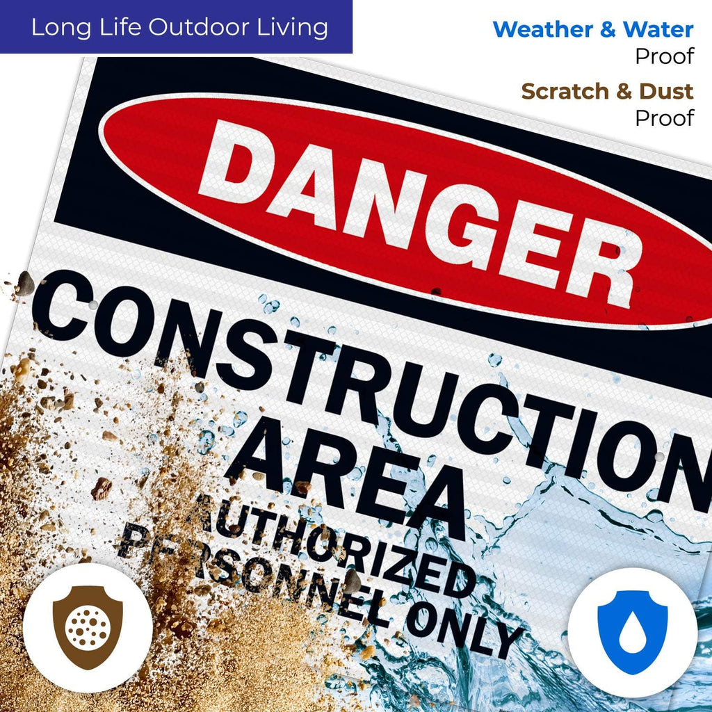 Danger Construction Area Sign, Authorized Personnel Only Sign, 24x30 Inches, Rust Free .063 Aluminum, Fade Resistant, Indoor/Outdoor Use, Made in USA