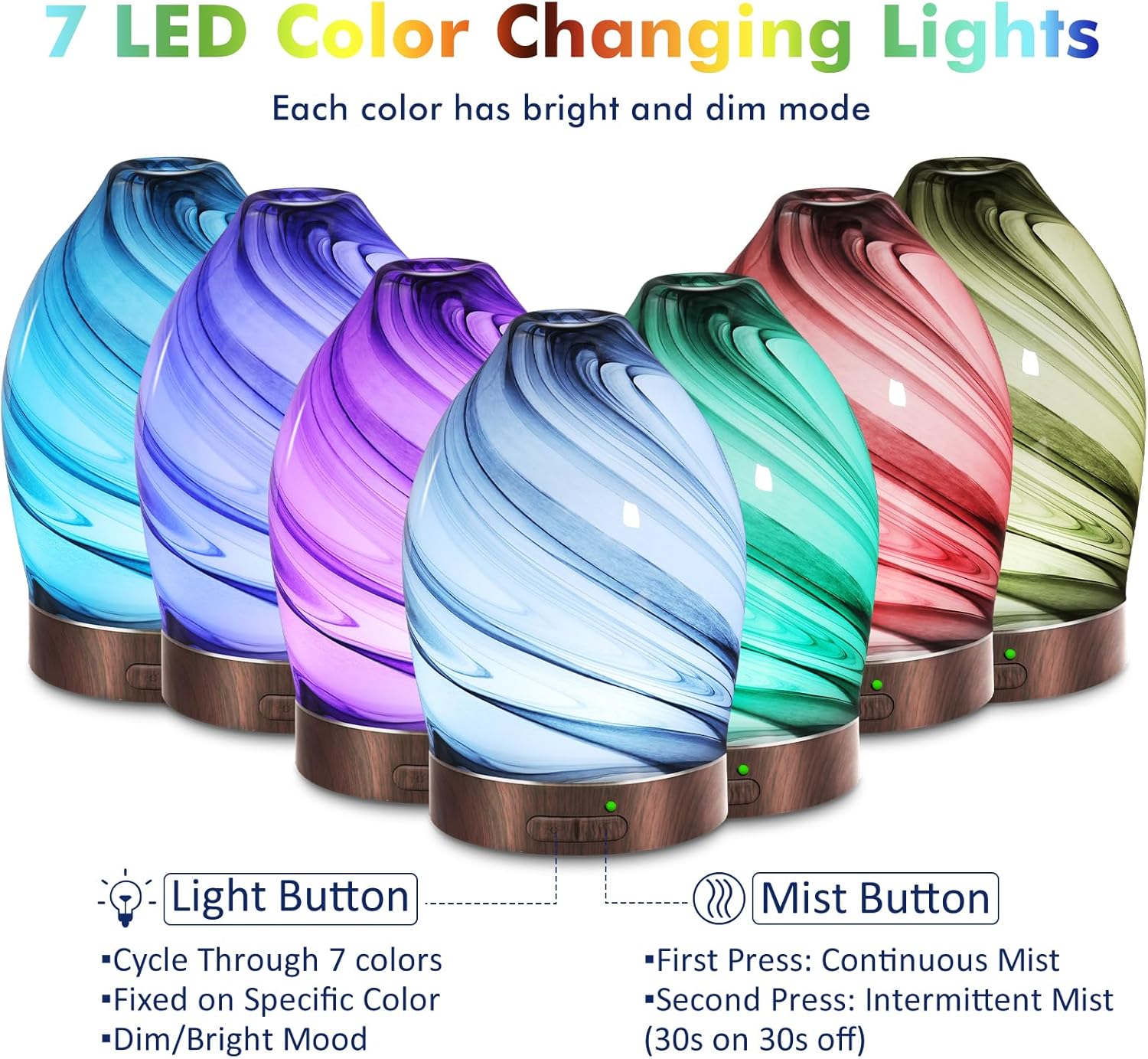 Essential Oil Diffuser Aromatherapy Diffuser -150ml Art Glass Aroma Diffuser for Home Ultrasonic Cool Mist Diffuser with Auto Shut-Off Protection,7 Colors Light for Home Office SPA Yoga Decor & Gift