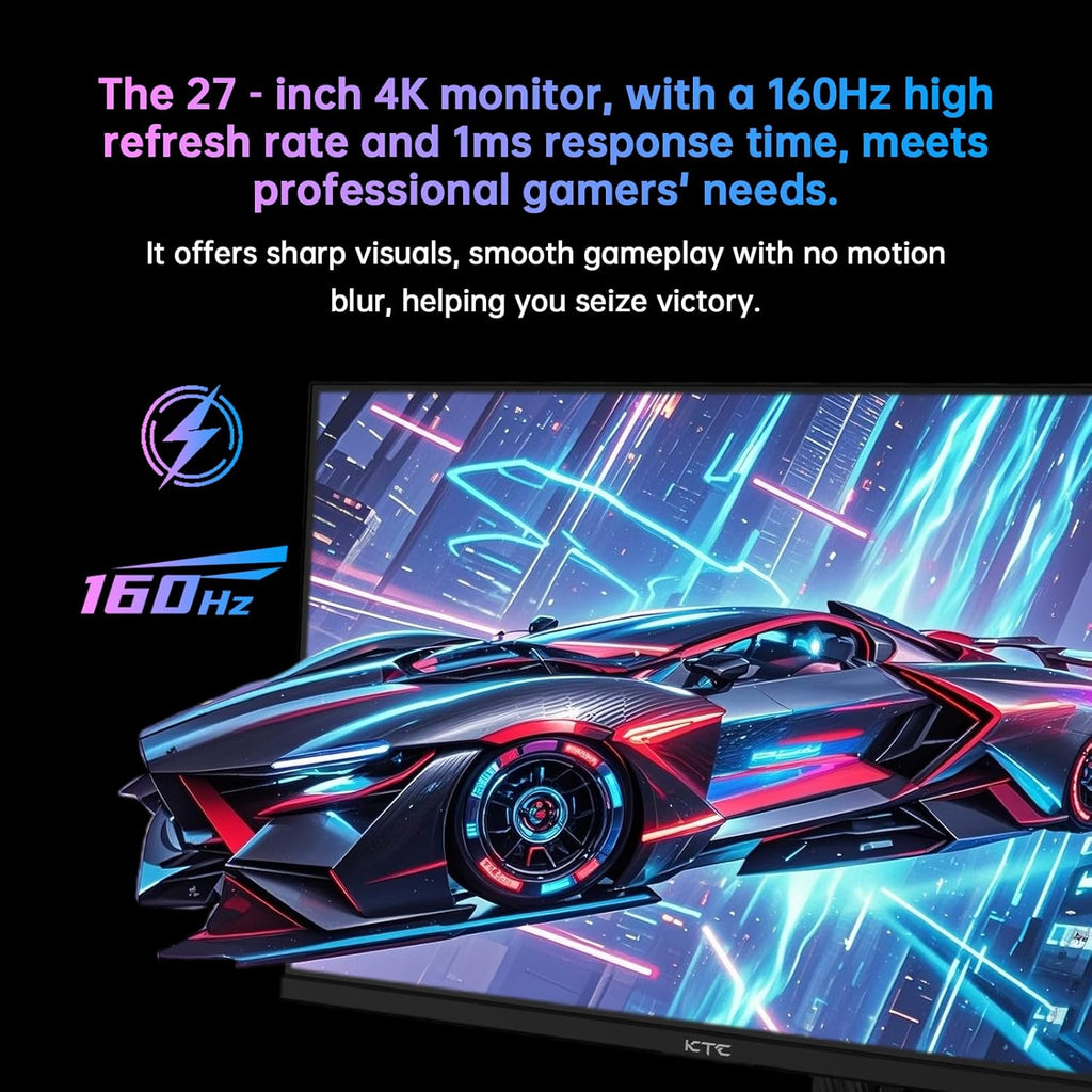 KTC 27 Inch 4K Gaming Monitor, UHD 3840x2160 160Hz Compute Monitor, Fast IPS Panel, Adaptive Sync, HDMI DisplayPort, HDR400, Height Pivot Swivel Tilt Adjustable Vertical Monitor, U27T6