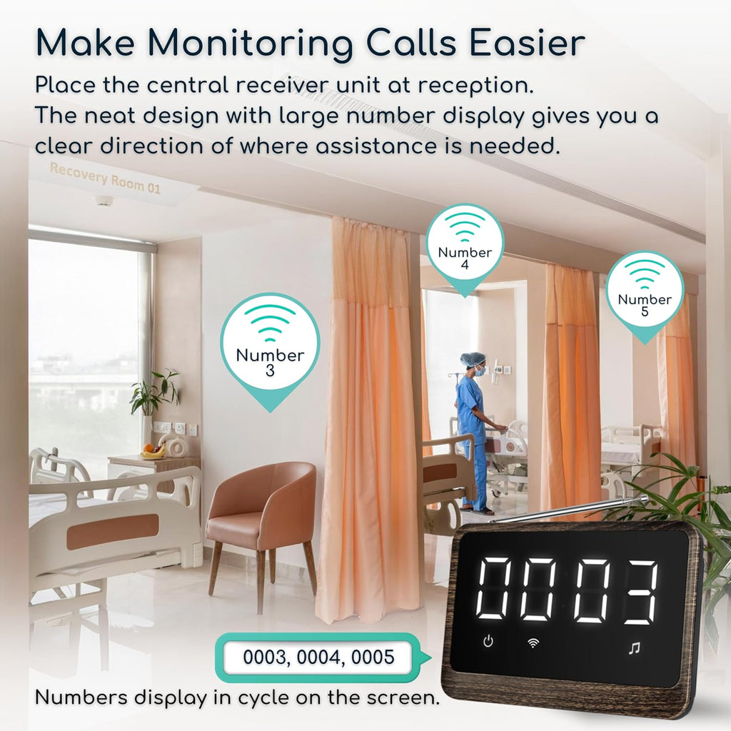 Nurse Call System Wireless Caregiver Pager Bell Buttons for Elderly at Home Call Light for Seniors Clinic, Elderly Monitoring, Care Facility, Restaurant Black Walnut