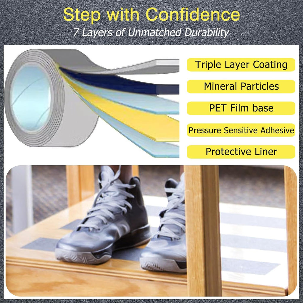 S&X Gray Anti Slip Tape 2 Inch x 60 FT Roll, Grit 60 Ultimate Non-Slip Skid Grip Tape for Outdoor Stairs, Wooden Steps & Exterior Grips Waterproof, Extra-Durable, Long-Lasting