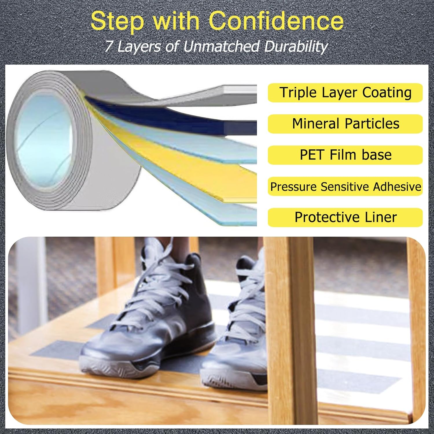 S&X Gray Anti Slip Tape 2 Inch x 60 FT Roll, Grit 60 Ultimate Non-Slip Skid Grip Tape for Outdoor Stairs, Wooden Steps & Exterior Grips Waterproof, Extra-Durable, Long-Lasting