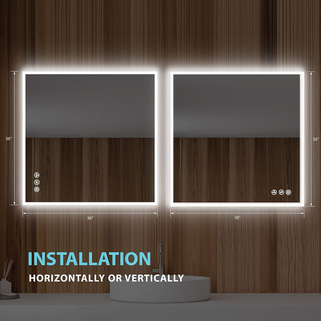 Blossom 36x36 LED Mirror for Bathroom | Backlit LED Vanity Mirror with Anti-Fog, Stepless Dimmable, 3 Color Temperature | Lighted Mirrors for Bathroom Wall | Smart Vanity Makeup Mirror with Lights