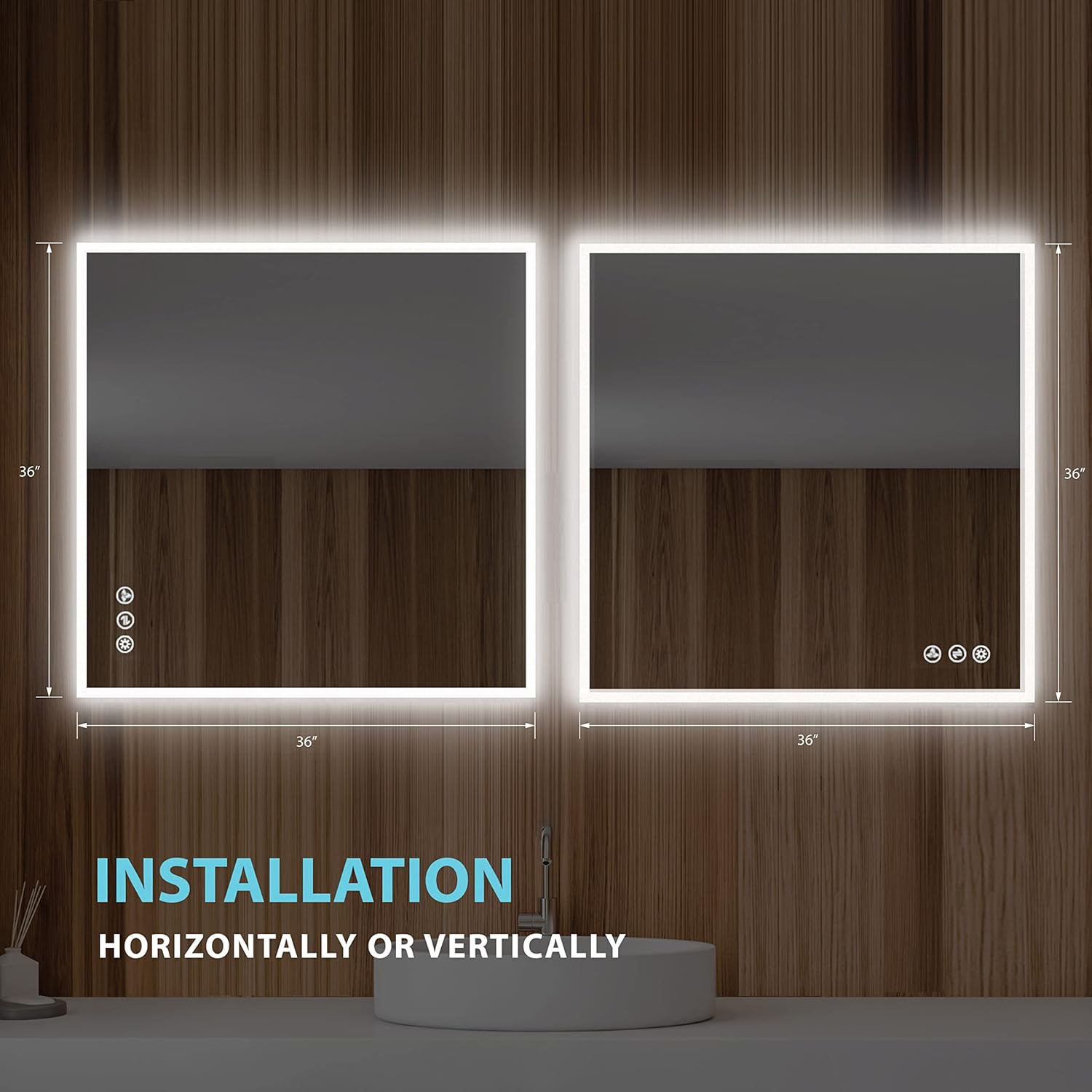 Blossom 36x36 LED Mirror for Bathroom | Backlit LED Vanity Mirror with Anti-Fog, Stepless Dimmable, 3 Color Temperature | Lighted Mirrors for Bathroom Wall | Smart Vanity Makeup Mirror with Lights