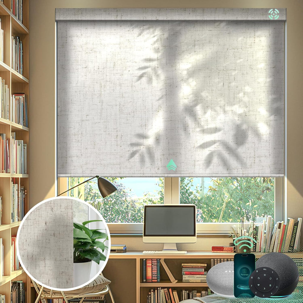 Yoolax Motorized Blinds with Remote, Light Filtering Smart Blinds Work with Alexa Google Home, Automatic Roller Shades for Indoor Windows Living Room, Custom Size (Linen Beige)