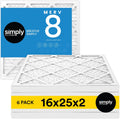 Simply 16x25x2 Air Filter, MERV 8, 6 Pack, Furnace Air Filter for HVAC (Actual Size:15.5"x24.5"x1.75") DUST, Pet, & Allergy Control