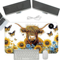 Heated Mouse Pad with 3 Temperature Settings(104°F–122°F),Large 24x14.2 Inch PU Leather Heated Desk Mat,Waterproof Warming Pad for Office,Gaming & Cold Hands Relief,Sunflower Cow