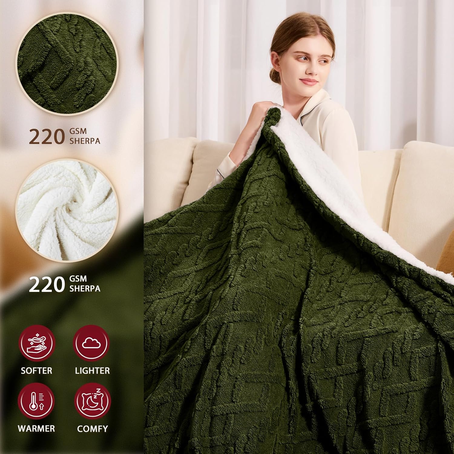 Heated Electric Blanket Full Size-72"x84" Heating Blanket with 10 Heating Levels & 5 Time Settings Over-Heat Protection，Winter Warmer for Adults with ETL Certification（Green）