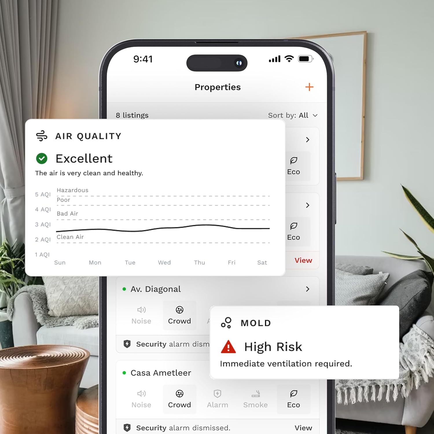 Smart Sensor for Air Quality Monitor, AC Control CO, WiFi Quality, Energy Savings Monitoring | Ideal for Airbnb, Homes & Offices | Tracks Temp, Humidity, Smoke, Noise & More