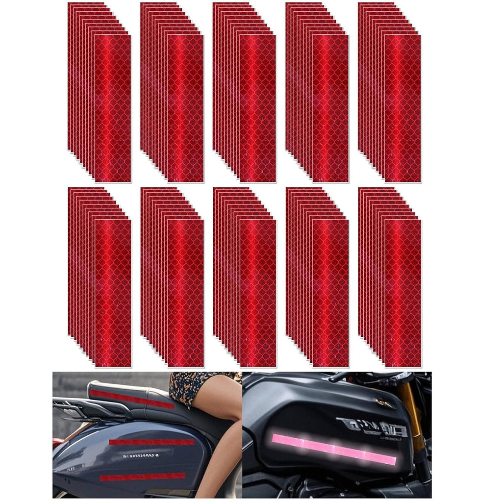 Non Fading Red Reflective Stickers 1 inch X 4 inch, Outdoor Waterproof High Visibility Warning Safety Adhesive Reflector Tape (100 Pcs)