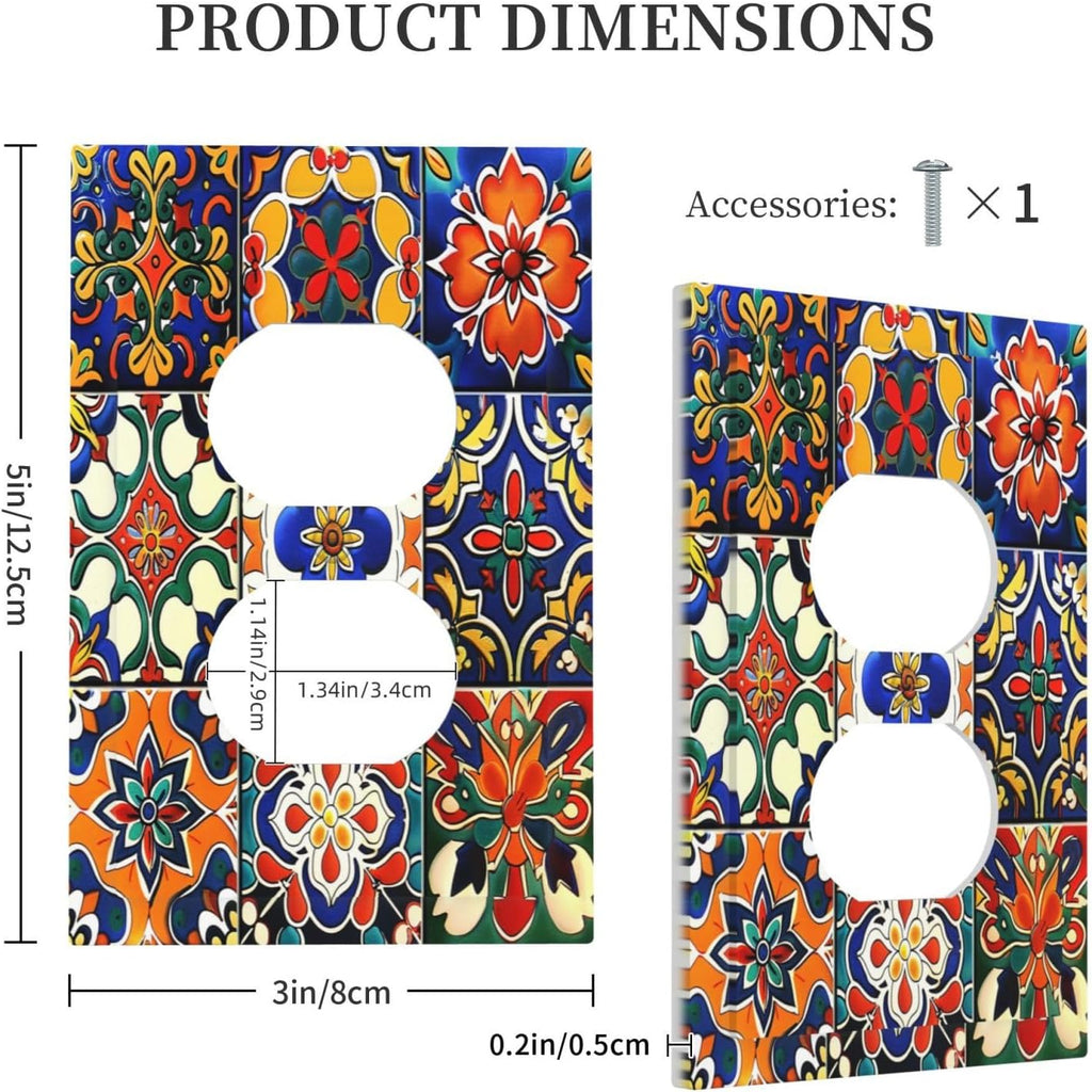 Outlet Covers Colorful Mexican Talavera Vintage Boho Floral 1 Gang Duplex Light Switch Cover Decorative Switch Plates Electrical Receptacle Faceplate Wall Plate for Kitchen Bathroom