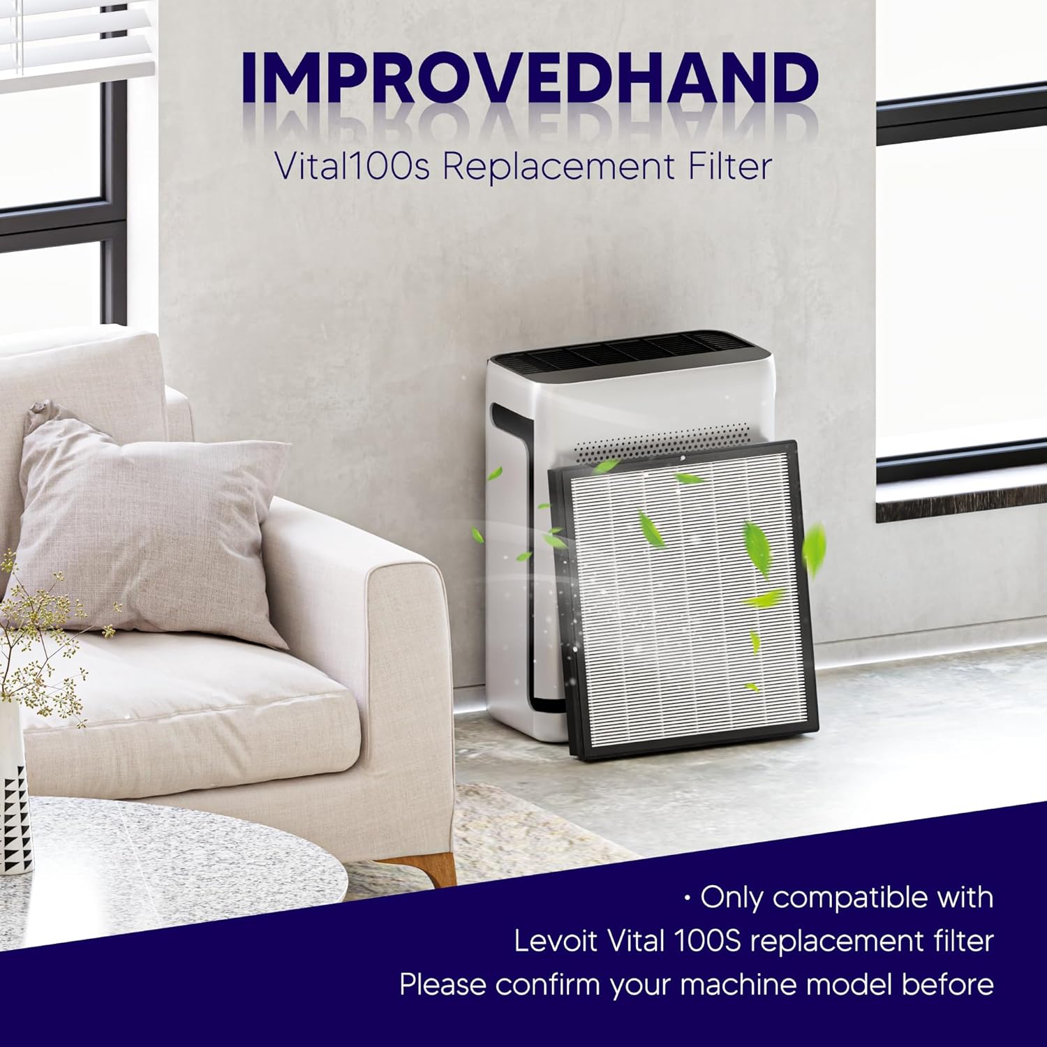 Improvedhand Vital 100S HEPA Replacement Filter Compatible With LEVOIT Vital 100S/100S-P Air Purifier, High-Efficiency 3-IN-1 True HEPA and Activated Carbon Filters, Pack of 3, White